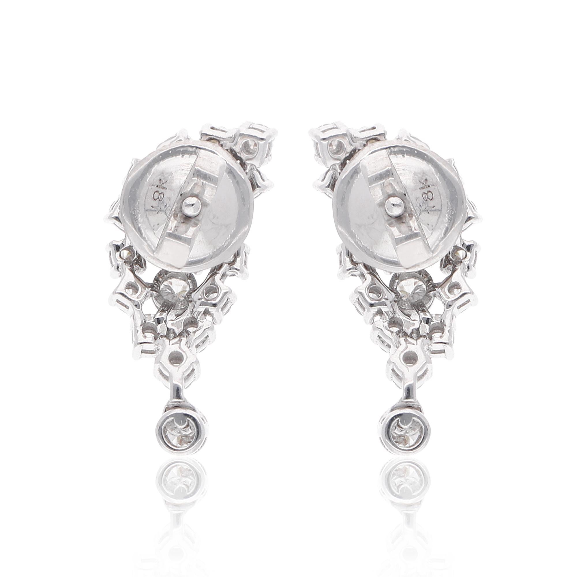 0.91 Carat SI Clarity HI Color Diamond Earrings 18 Karat White Gold Fine Jewelry In New Condition For Sale In Diera, Dubai