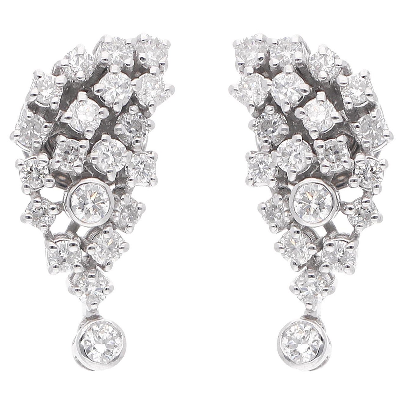 0.91 Carat SI Clarity HI Color Diamond Earrings 18 Karat White Gold Fine Jewelry
