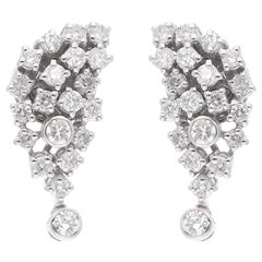 0.91 Carat SI Clarity HI Color Diamond Earrings 18 Karat White Gold Fine Jewelry
