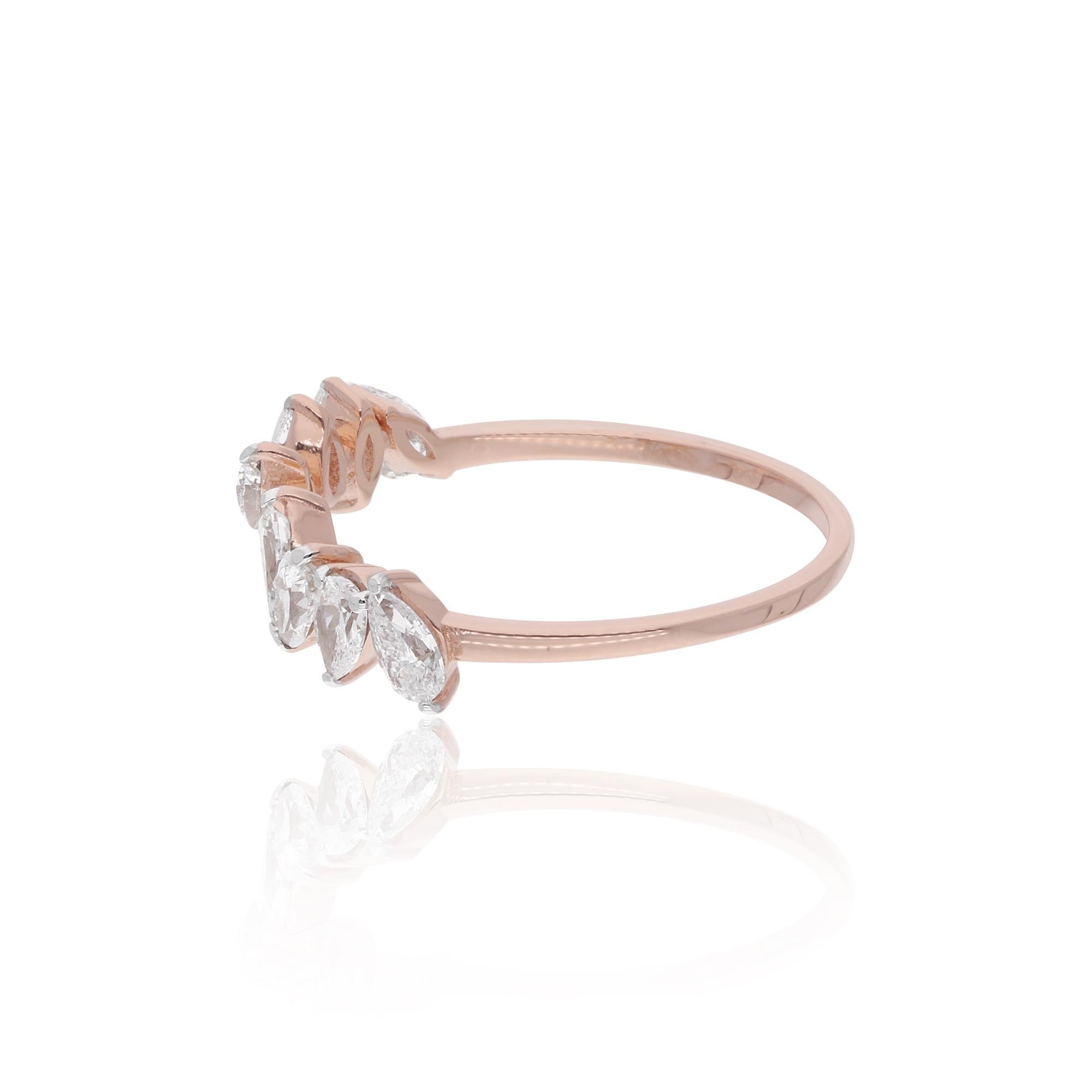 Moderne 0.91 Carat SI Clarity HI Color Pear Diamond Cuff Ring 14 Karat Rose Gold Jewelry en vente