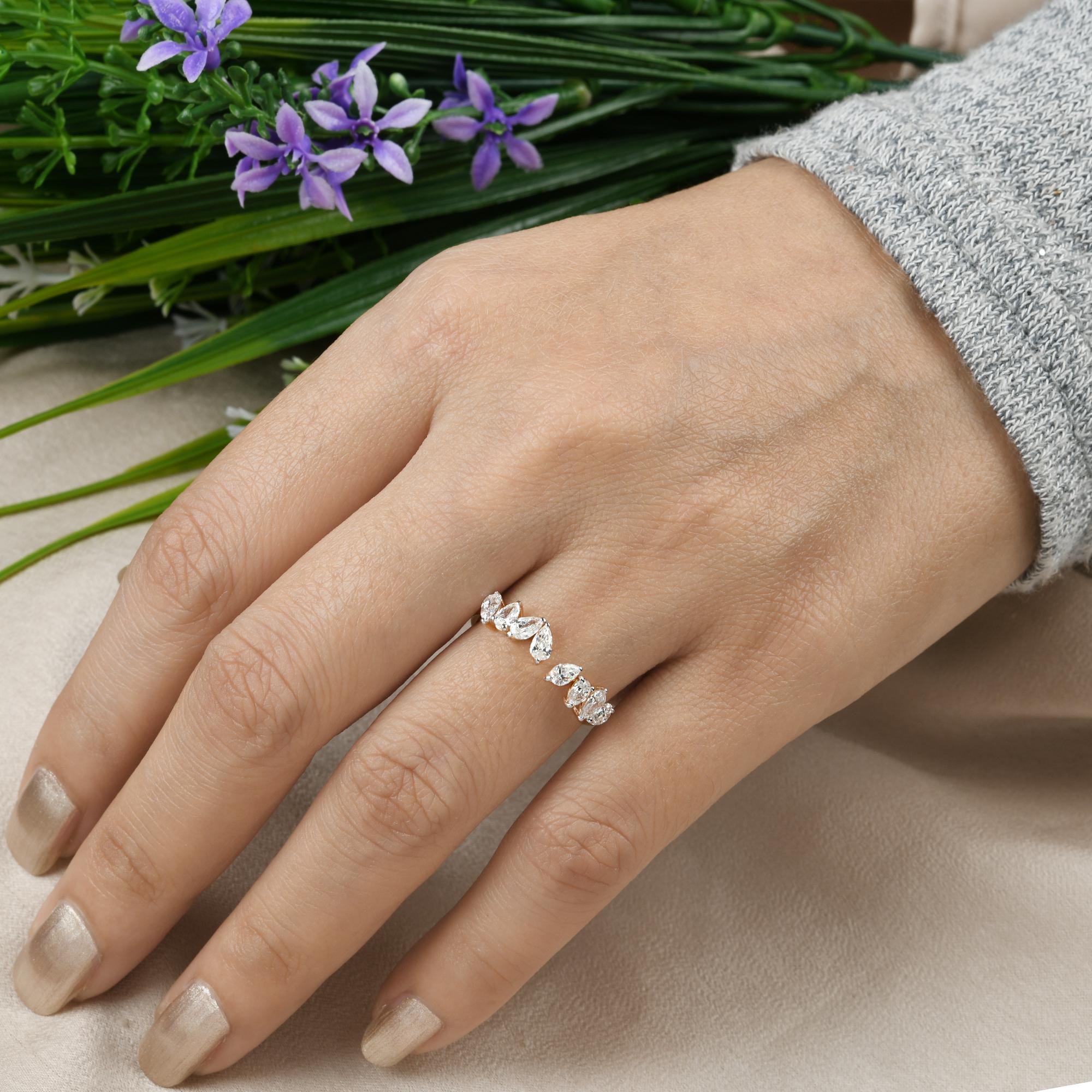 Taglio a goccia 0,91 Carati SI Chiarezza HI Colore Anello con diamante a pera Gioielli in oro rosa 14 carati in vendita