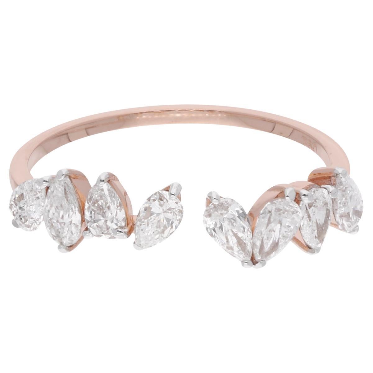 0.91 Carat SI Clarity HI Color Pear Diamond Cuff Ring 14 Karat Rose Gold Jewelry