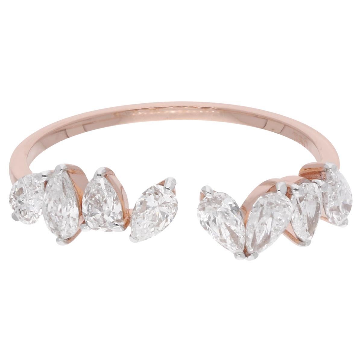 0,91 Karat SI Reinheit HI Farbe Birne Diamant Manschettenring 14 Karat Rose Gold Schmuck