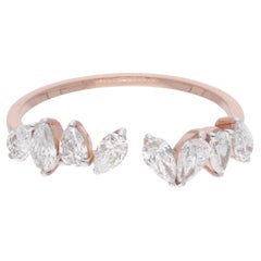 0.91 Carat SI Clarity HI Color Pear Diamond Cuff Ring 14 Karat Rose Gold Jewelry