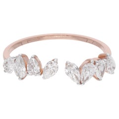 0,91 Karat SI Reinheit HI Farbe Birne Diamant Manschettenring 14 Karat Rose Gold Schmuck