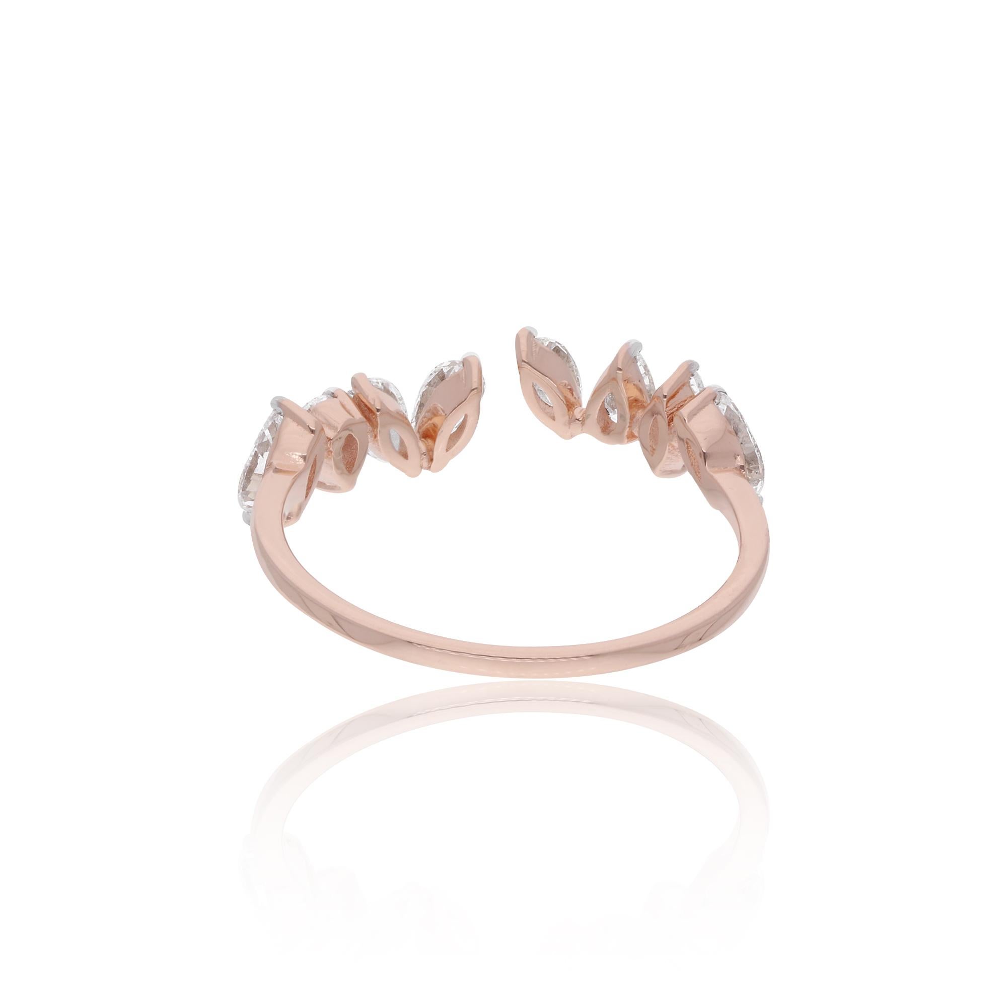 For Sale:  0.91 Carat SI Clarity HI Color Pear Diamond Cuff Ring 18 Karat Rose Gold Jewelry 3