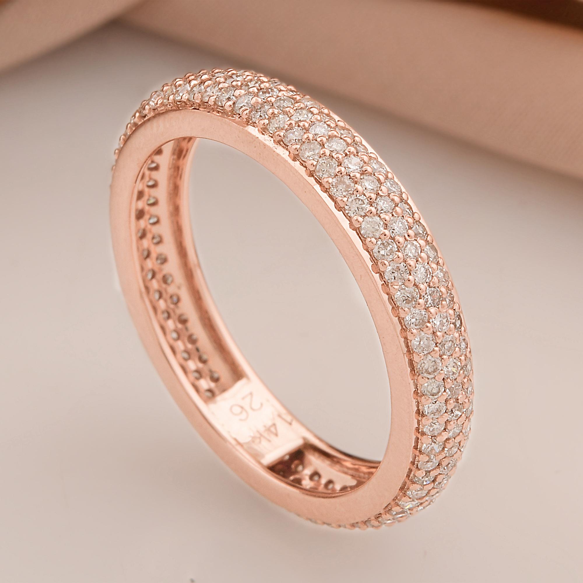 0,91 quilates SI/H Diamante talla brillante redondo Anillo ancho Oro rosa 14 quilates Corte redondo en venta