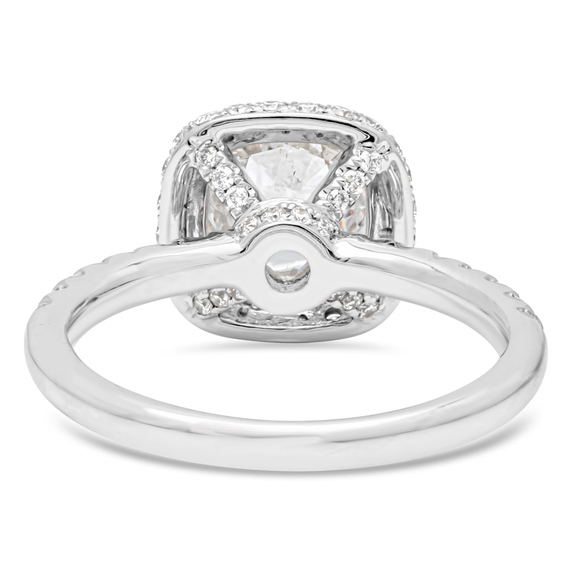 Women's  Roman Malakov 0.91 Carats Antique Cushion Cut Diamond Halo Pave Engagement Ring For Sale
