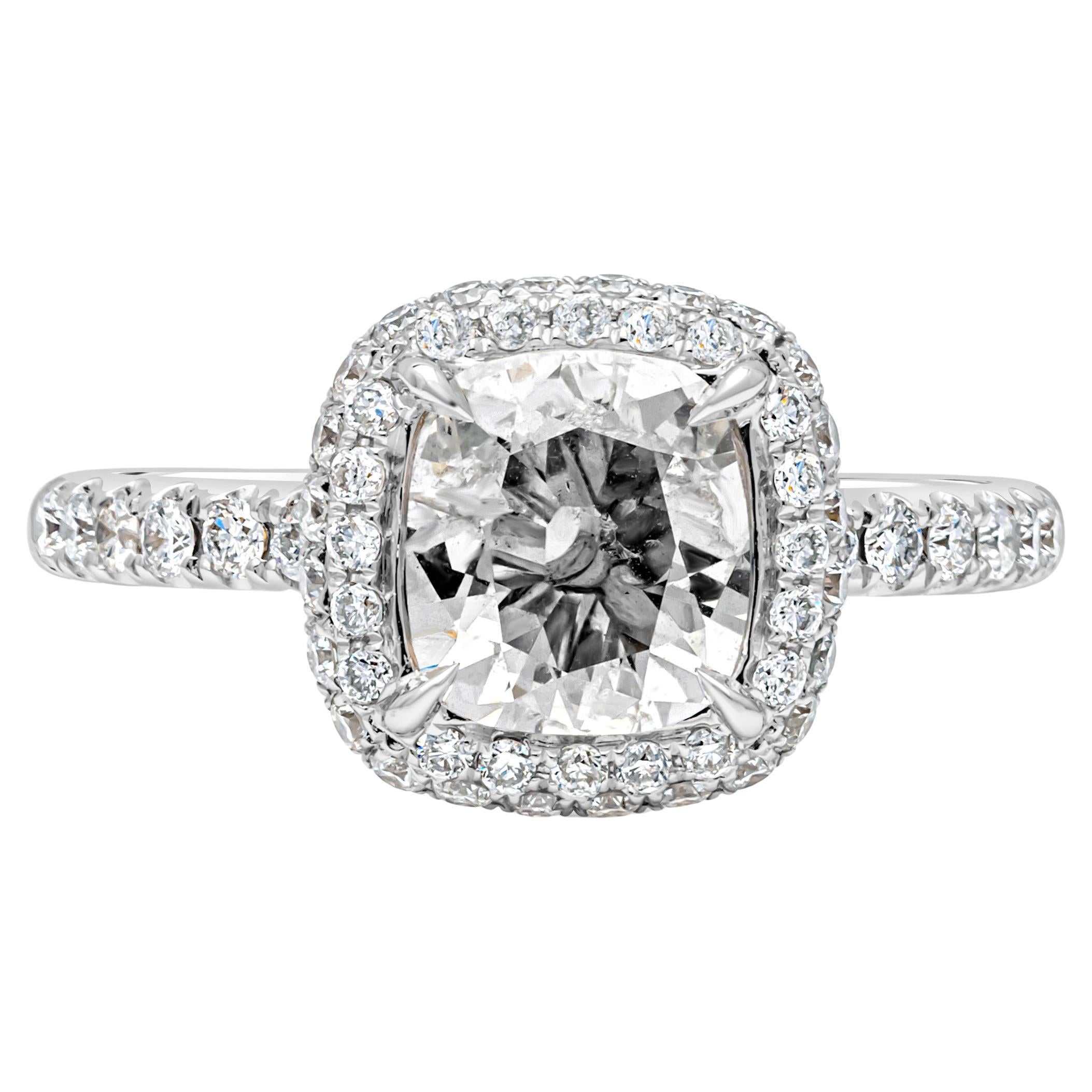  Roman Malakov 0.91 Carat Cushion Cut Diamond Halo Pavé Engagement Ring