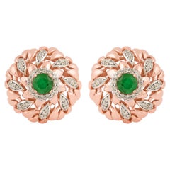 Pendientes de oro rosa de 18 quilates con esmeralda natural de 0,91 quilates y diamantes pavé de 0,64 quilates