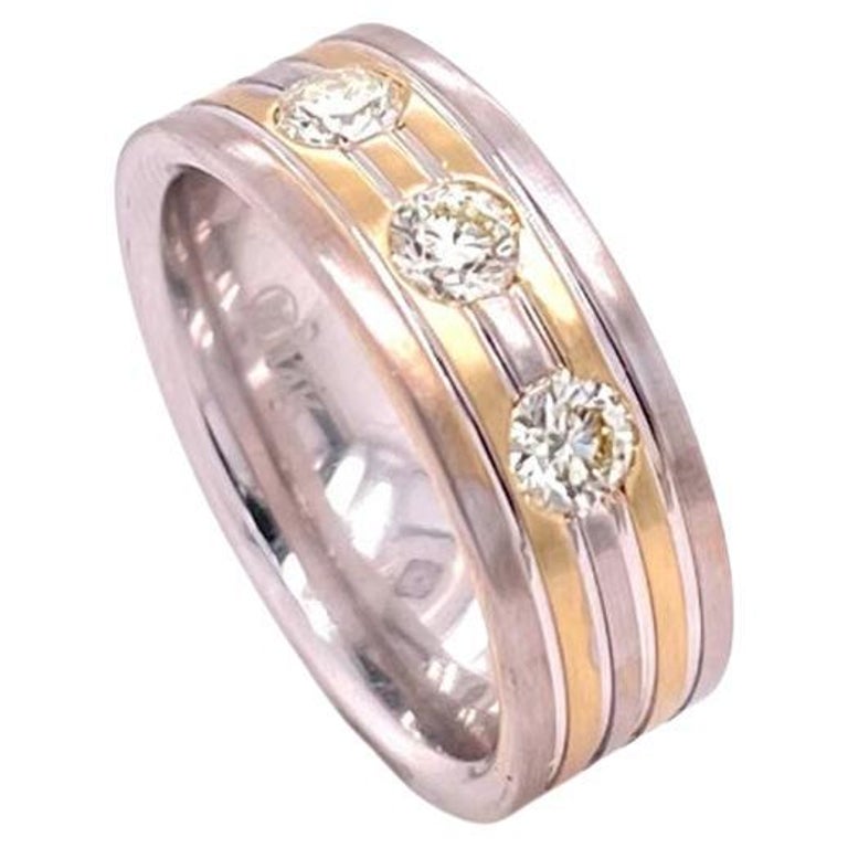 0.91 Ctw. 3 Stone Flush Set Diamond Men's Ring in Two Tone 14k Gold For
