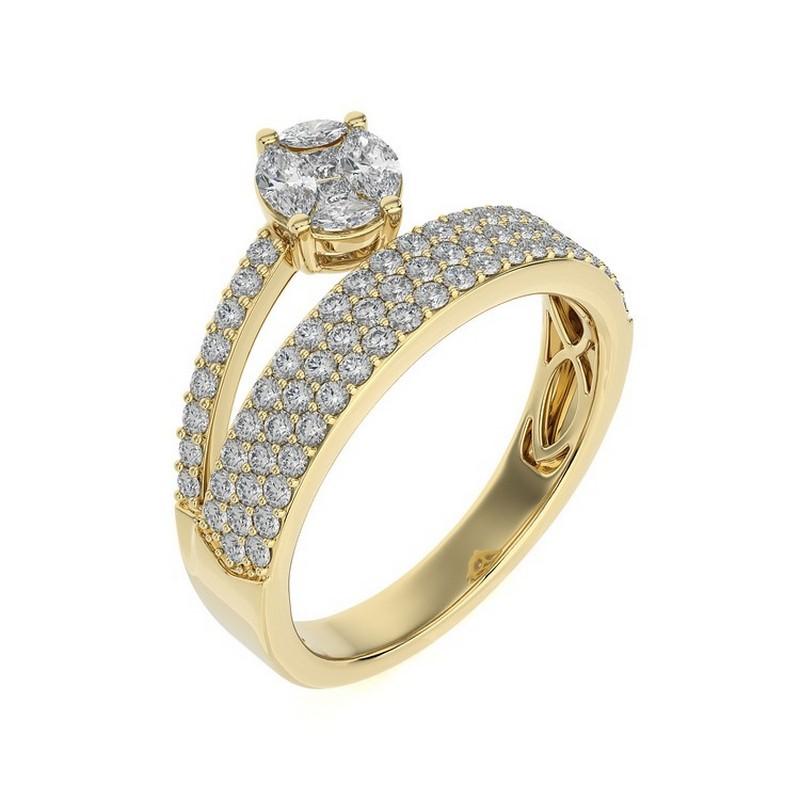 Vue d'ensemble :
La bague à doigt fantaisie de la Collection S est ornée de 0,91 carats de diamants ronds sertis dans de l'or jaune 18 carats. Cette pièce sophistiquée et élégante associe la brillance élégante de l'or jaune à l'éclat brillant des