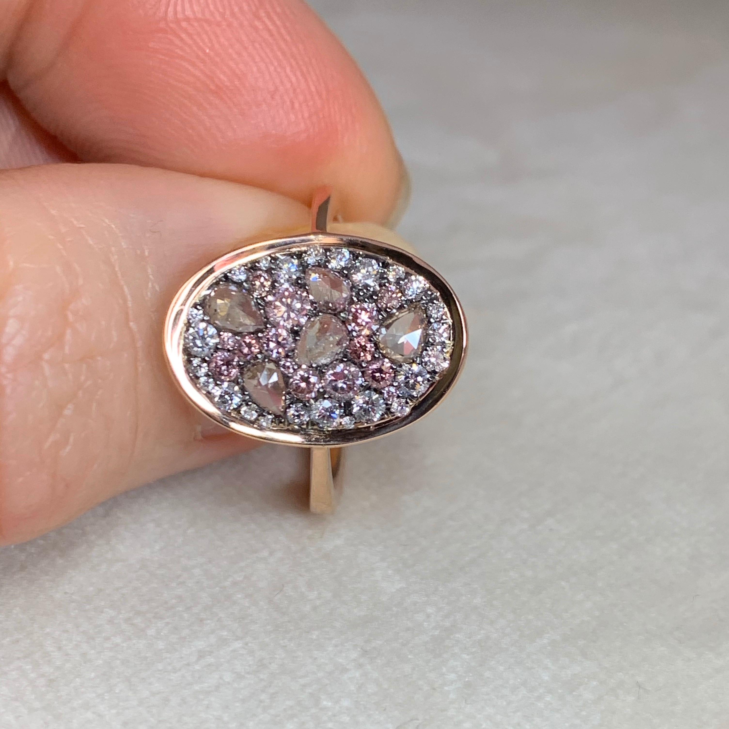 Women's 0.915 Carat Fancy Pink Rose-Cut Fancy Pink and White Diamond Pave Ring