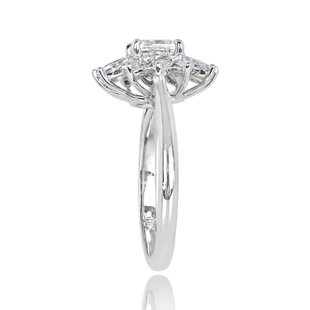 Art Deco 0.91ct Cushion Cut Diamond Cluster Engagement Ring, D Color,  18k White Gold For Sale