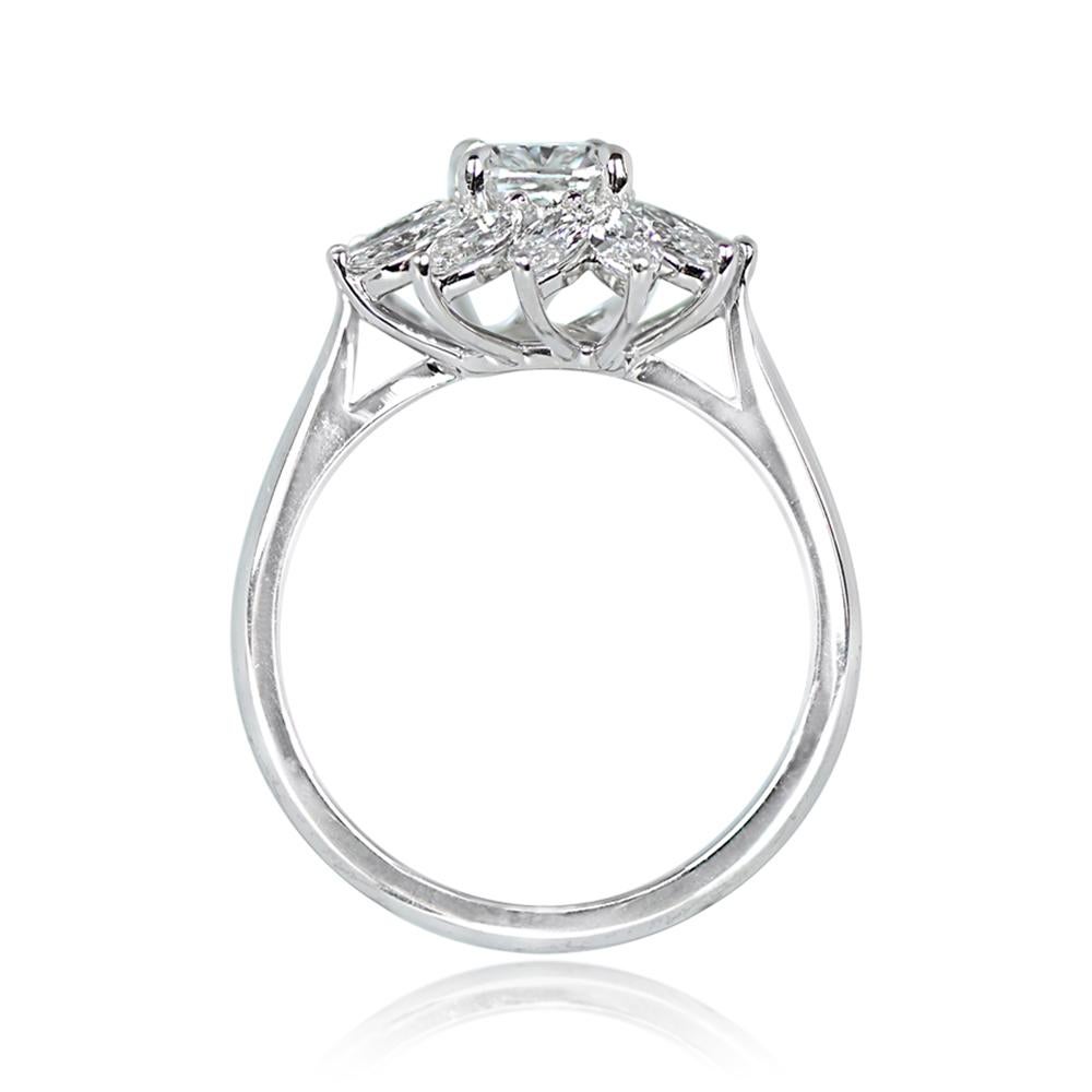 0.91ct Cushion Cut Diamond Cluster Engagement Ring, D Color,  18k White Gold In Excellent Condition For Sale In New York, NY