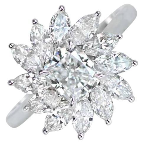 0.91ct Cushion Cut Diamond Cluster Engagement Ring, D Color,  18k White Gold