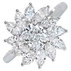 0.91ct Cushion Cut Diamond Cluster Engagement Ring, D Color,  18k White Gold