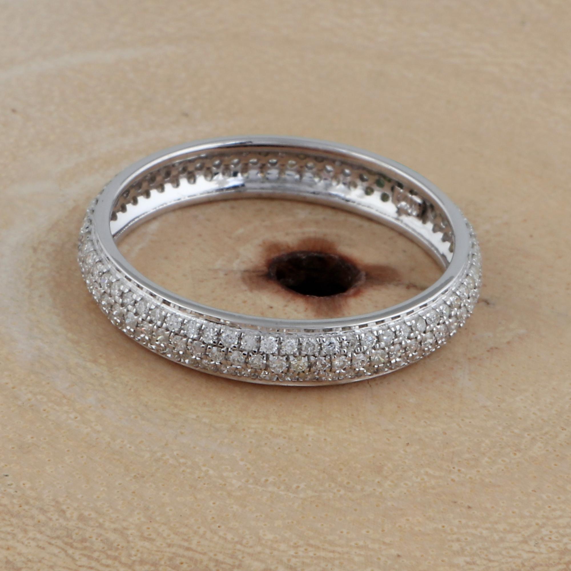 For Sale:  0.91ct Pave Set Diamond Stacking Eternity Band Wedding Ring 14k White Gold 6