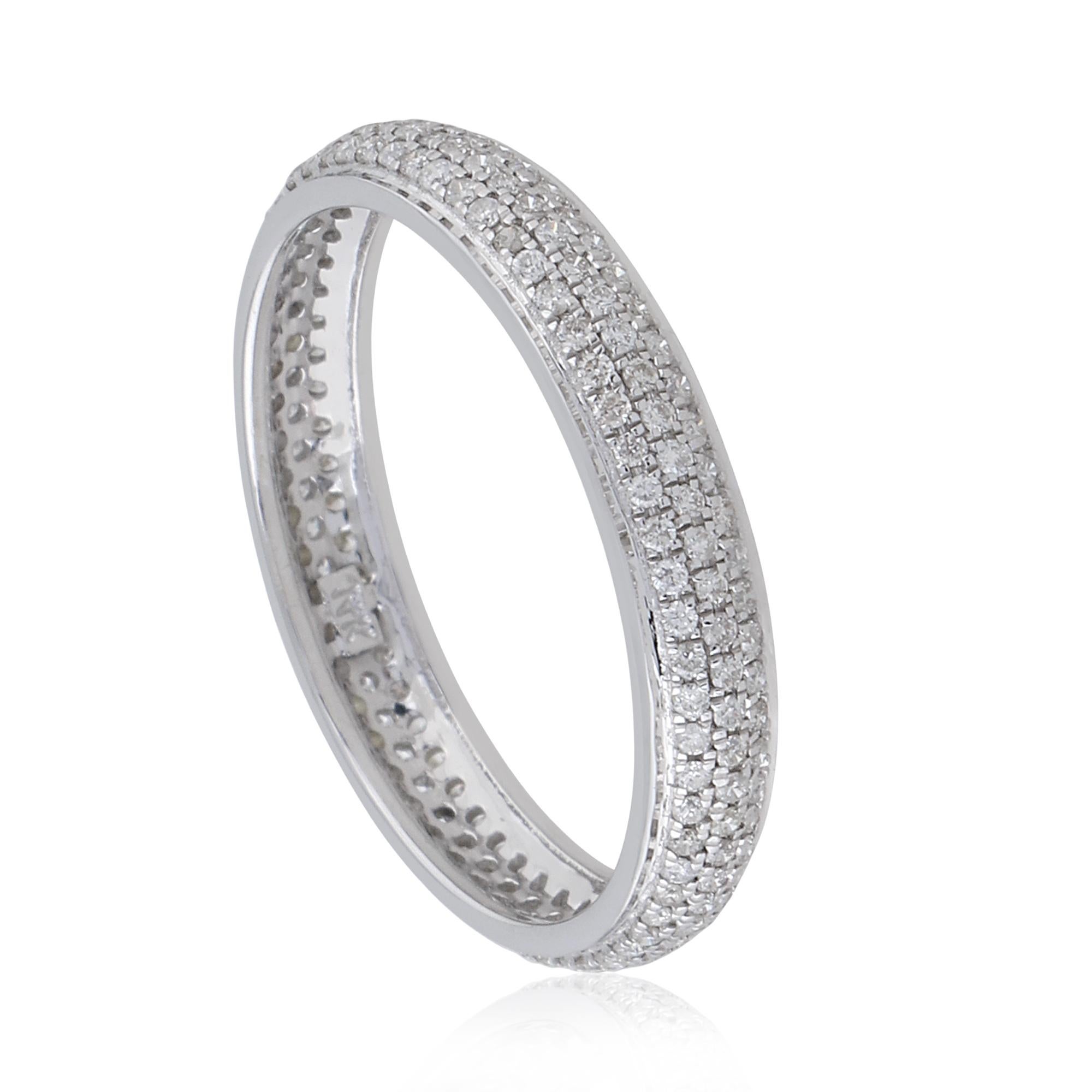 For Sale:  0.91ct Pave Set Diamond Stacking Eternity Band Wedding Ring 14k White Gold 7