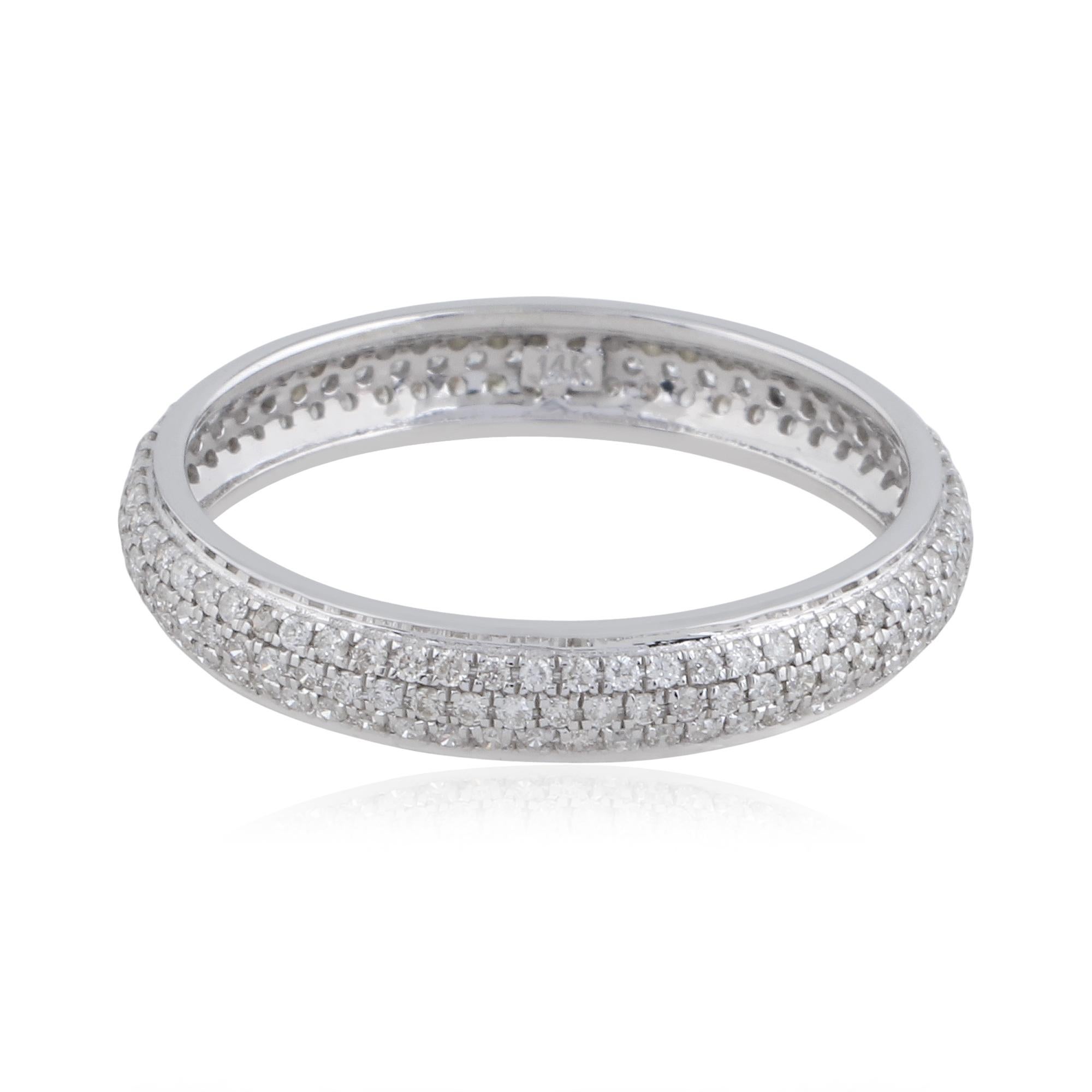 For Sale:  0.91ct Pave Set Diamond Stacking Eternity Band Wedding Ring 14k White Gold 8