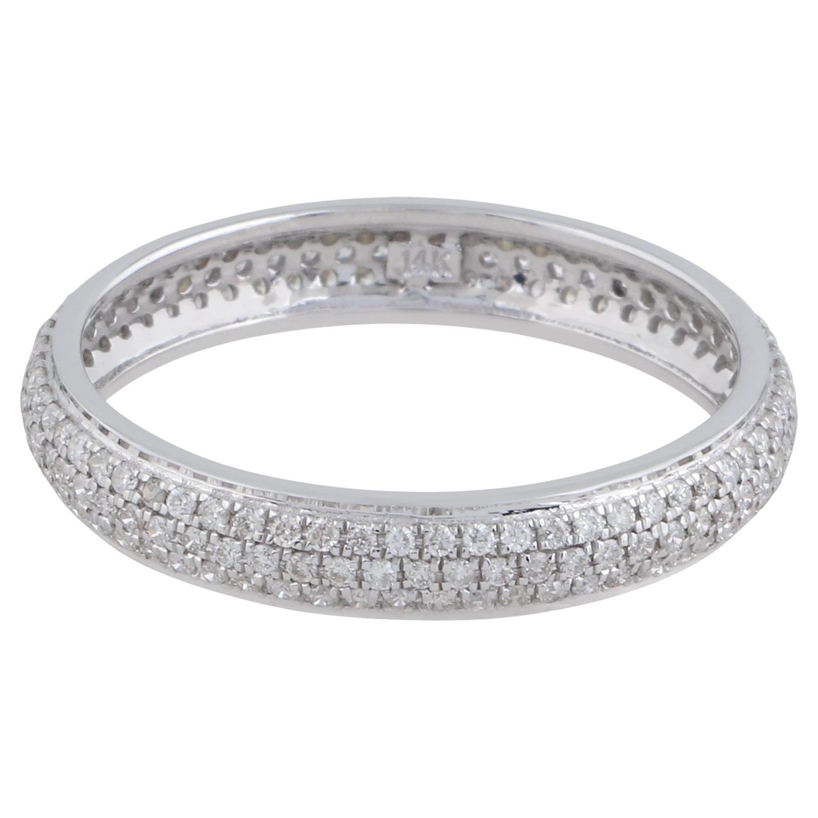 For Sale:  0.91ct Pave Set Diamond Stacking Eternity Band Wedding Ring 14k White Gold