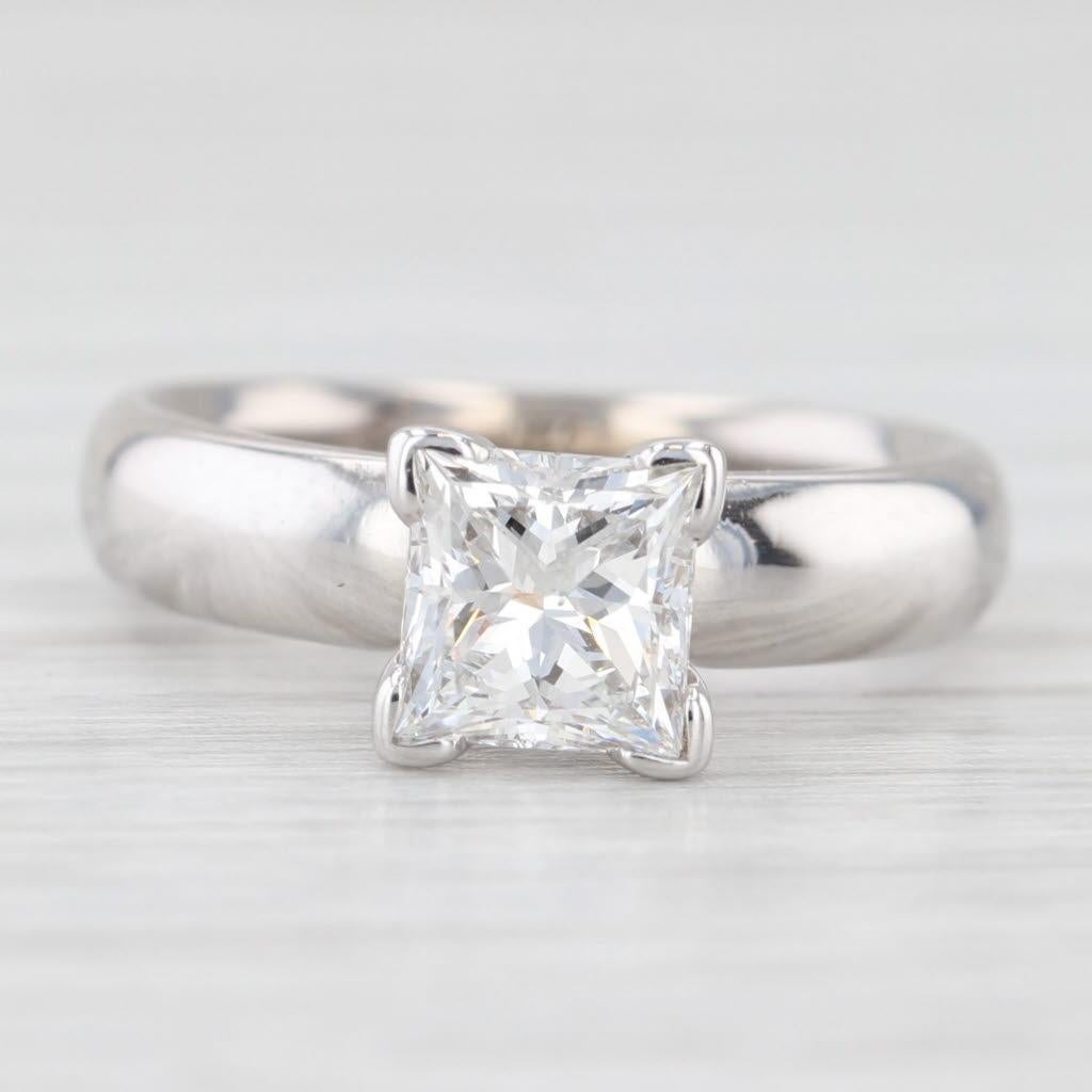 0.91ct Princess Diamond Solitaire Engagement Ring 14k White Gold Size 4.5 Bon état - En vente à McLeansville, NC