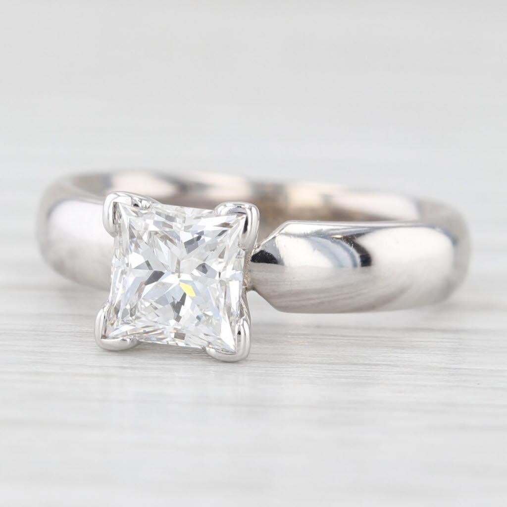 0.91ct Princess Diamond Solitaire Engagement Ring 14k White Gold Size 4.5 Unisexe en vente