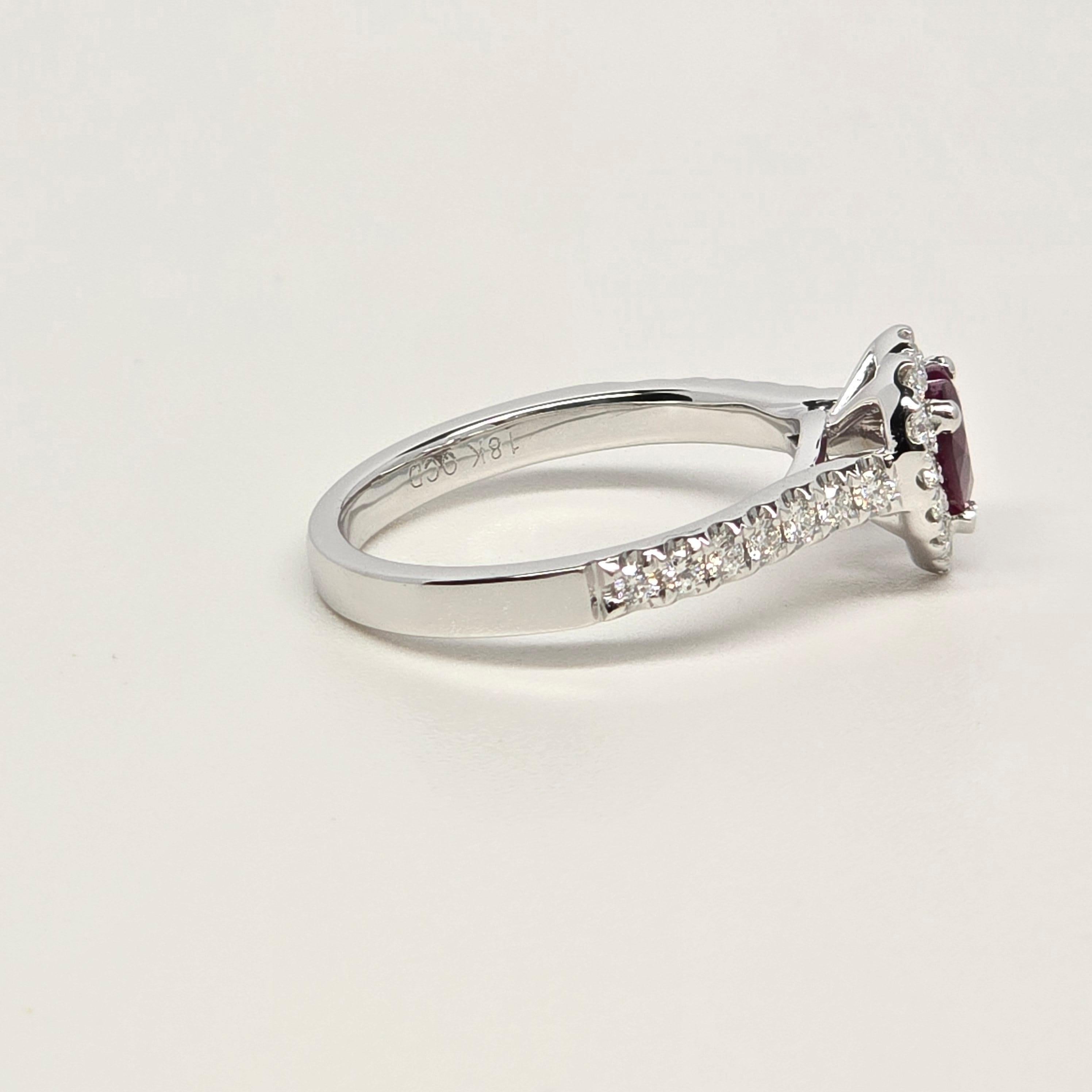 Moderno 0.91ct Ruby diamond engagement ring 18KT gold UNTREATED in vendita