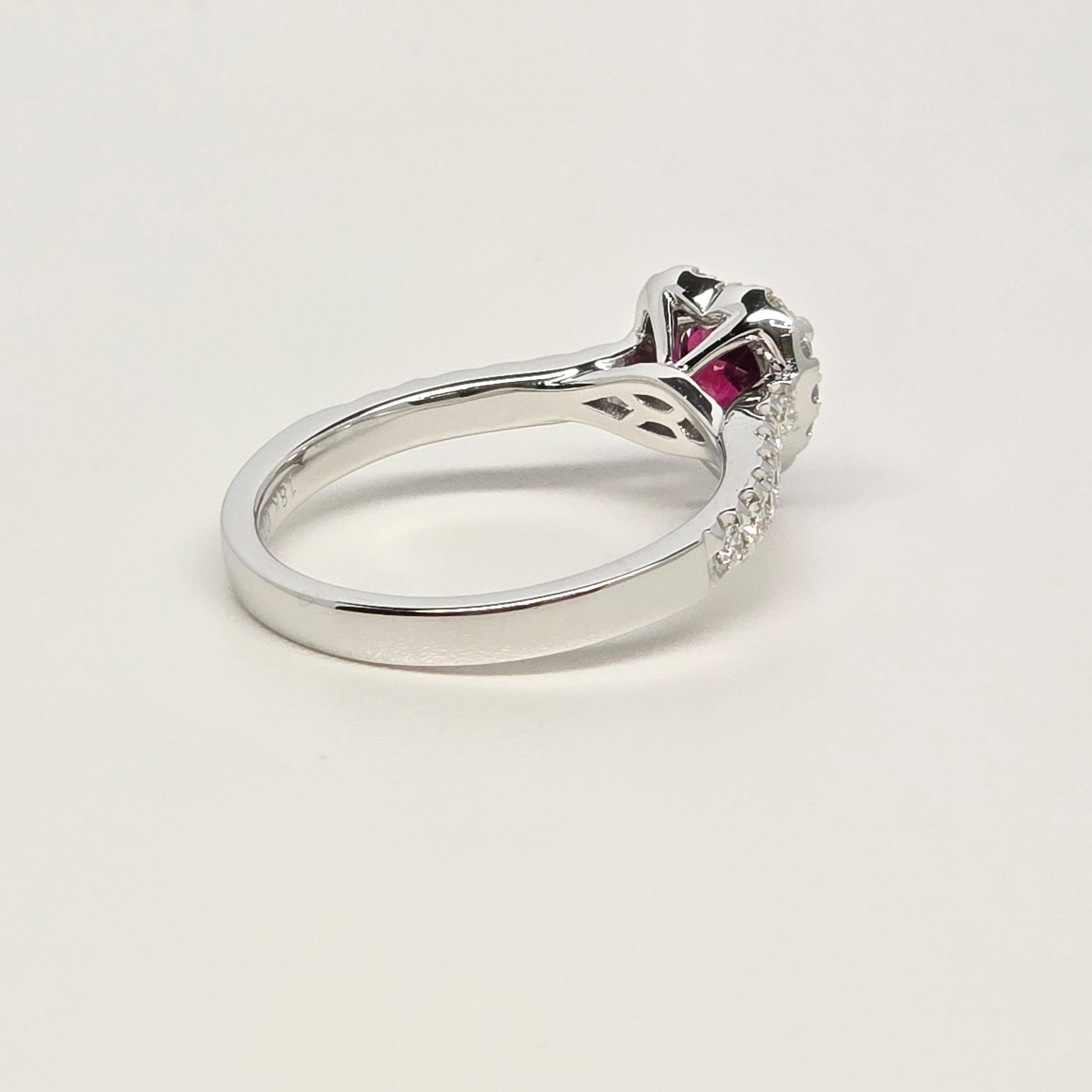 Taglio rotondo 0.91ct Ruby diamond engagement ring 18KT gold UNTREATED in vendita