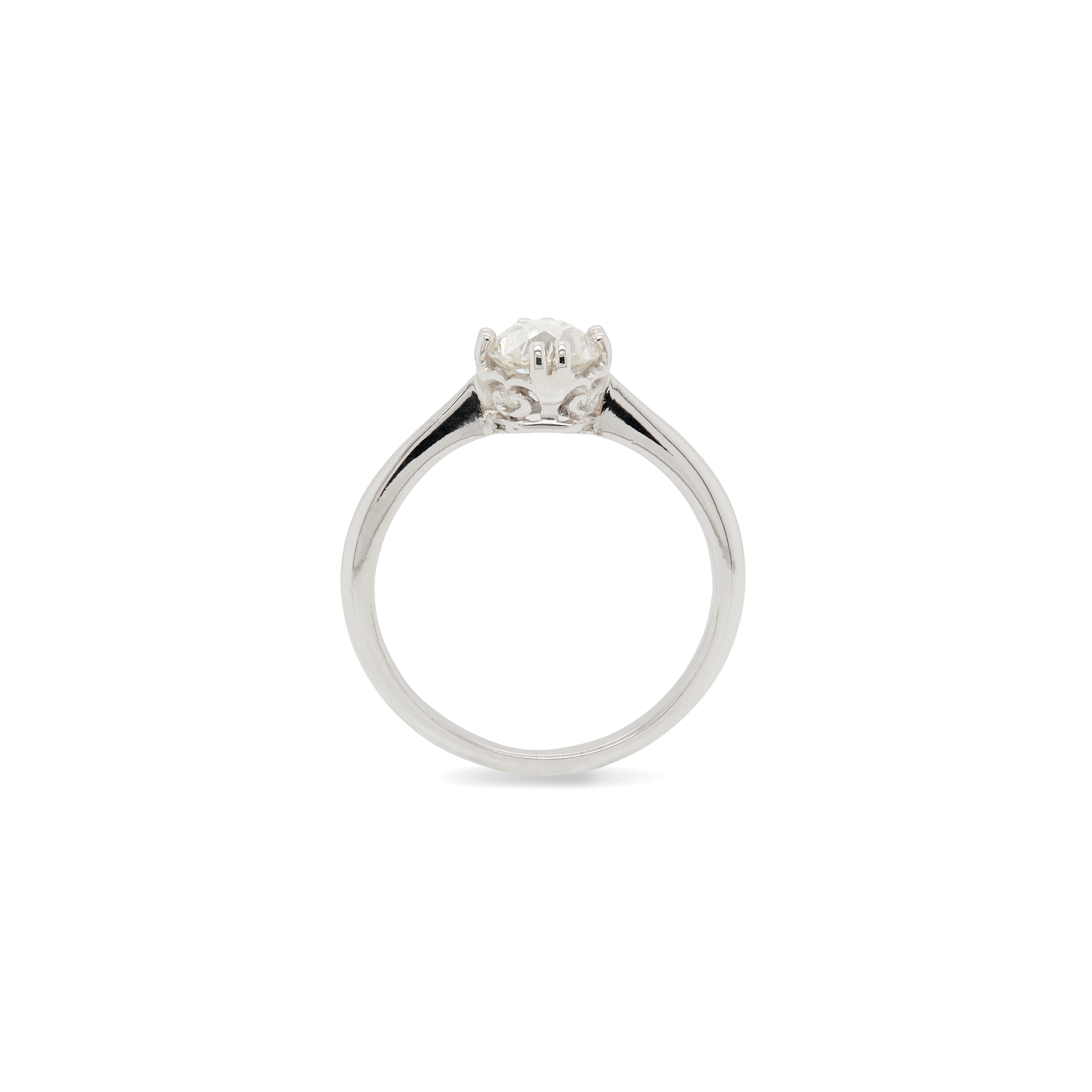 0.91ct Victorian Old European Cut Diamond and Platinum Solitaire Engagement Ring In Excellent Condition For Sale In London, GB