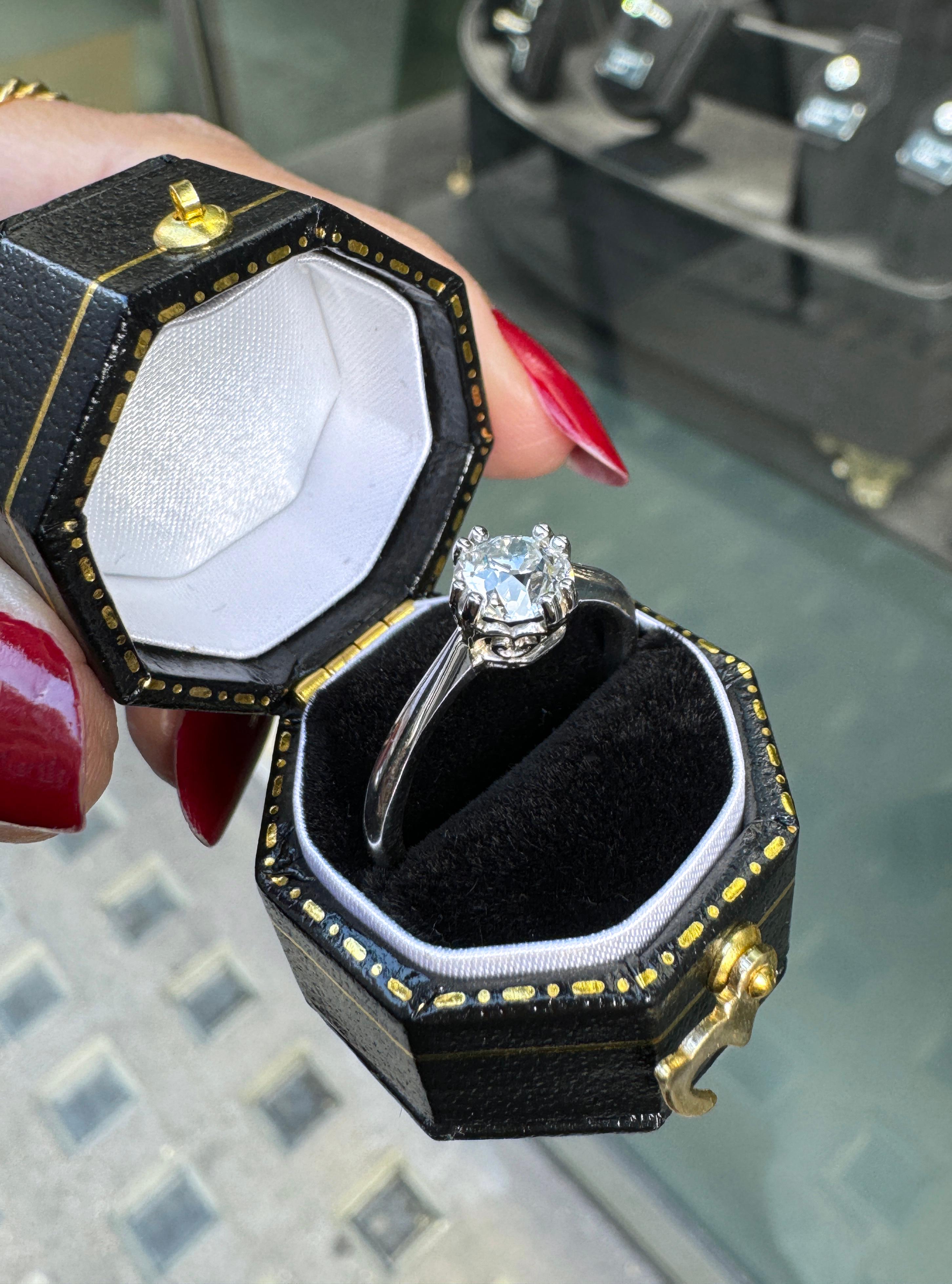 0.91ct Victorian Old European Cut Diamond and Platinum Solitaire Engagement Ring For Sale 1