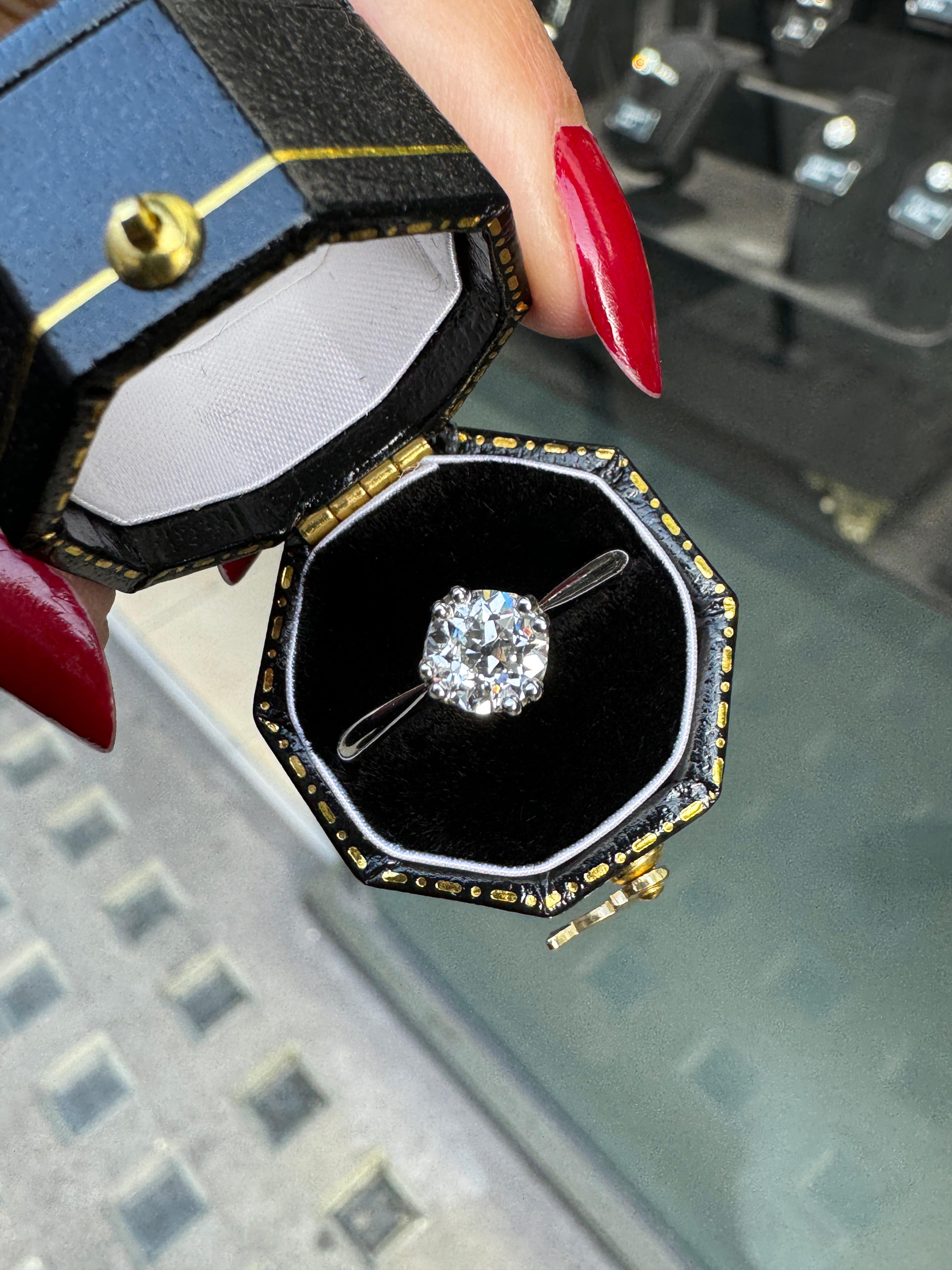 0.91ct Victorian Old European Cut Diamond and Platinum Solitaire Engagement Ring For Sale 2
