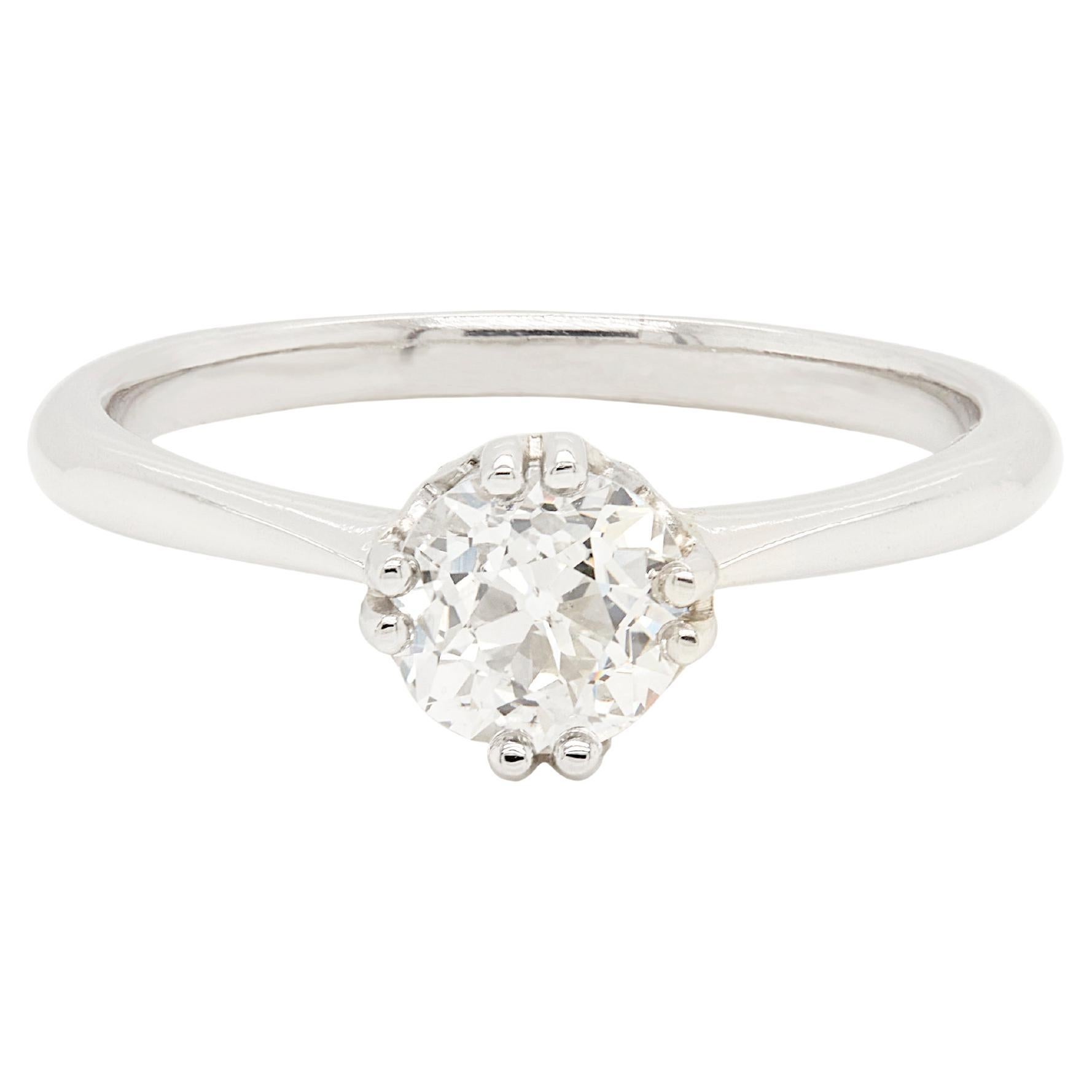 0.91ct Victorian Old European Cut Diamond and Platinum Solitaire Engagement Ring For Sale
