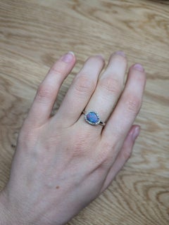 0.91cts Boulder Opal Ring w Diamond Halo in 14K Gold  Fancy Shape 9x7mm