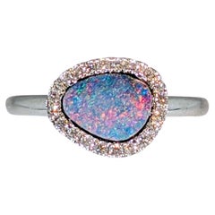 0.91cts Boulder Opal Ring w Diamond Halo in 14K Gold  Fancy Shape 9x7mm