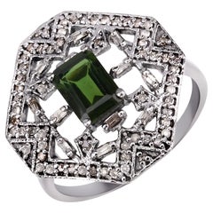 0.91cttw Green Tourmaline with Diamonds 0.66cttw Victorian-Style Sterling Silver