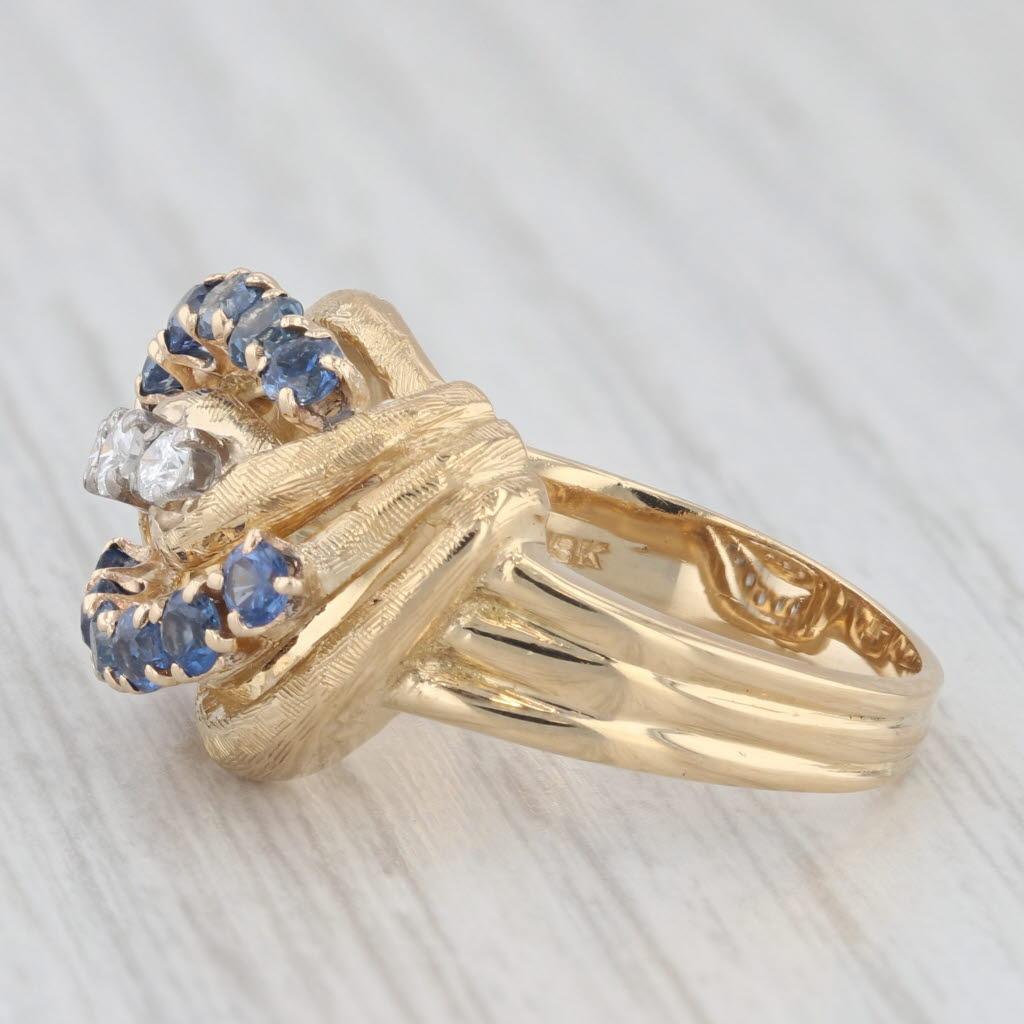 Round Cut 0.91ctw Blue Sapphire Diamond Knot Ring 18k Yellow Gold Size 7