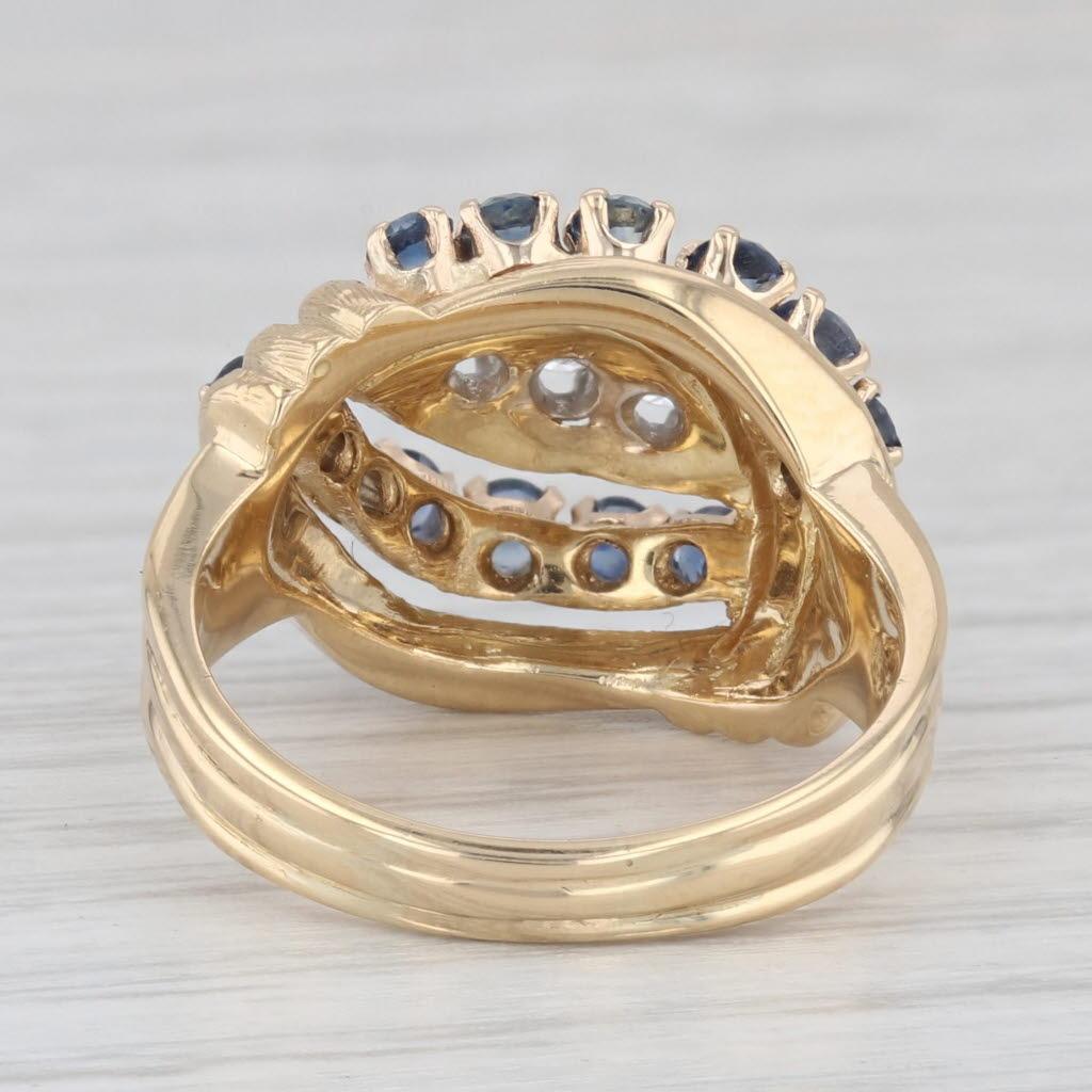 0.91ctw Blue Sapphire Diamond Knot Ring 18k Yellow Gold Size 7 1