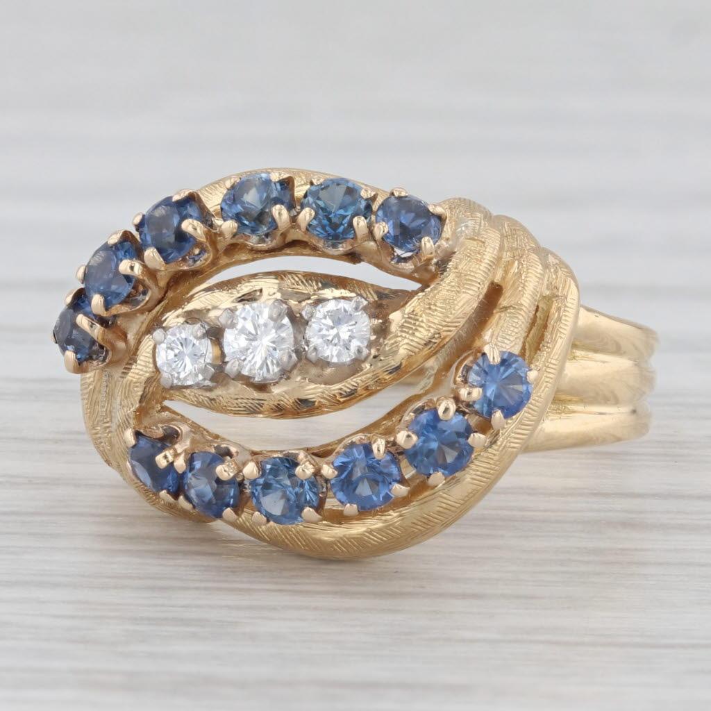 0.91ctw Blue Sapphire Diamond Knot Ring 18k Yellow Gold Size 7 3