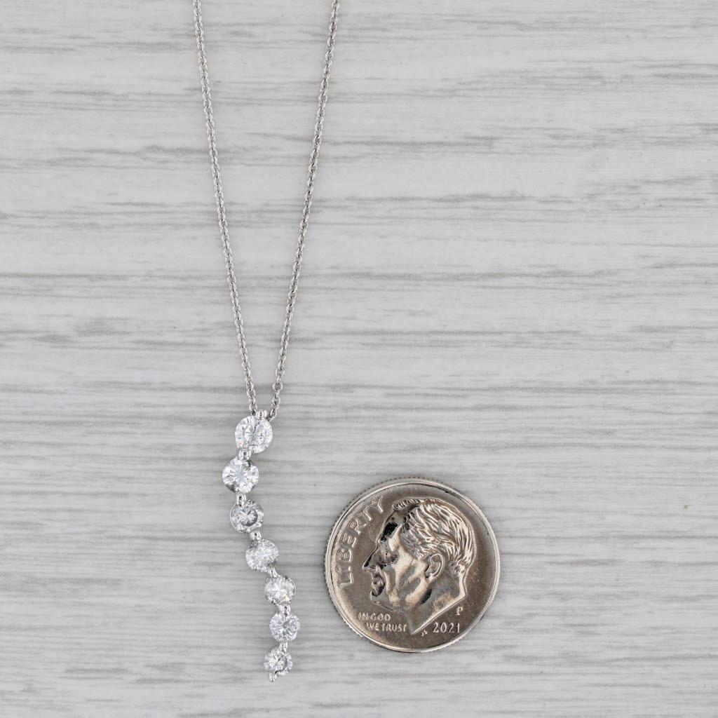 Round Cut 0.91ctw Diamond Journey Pendant Necklace 14k White Gold 18
