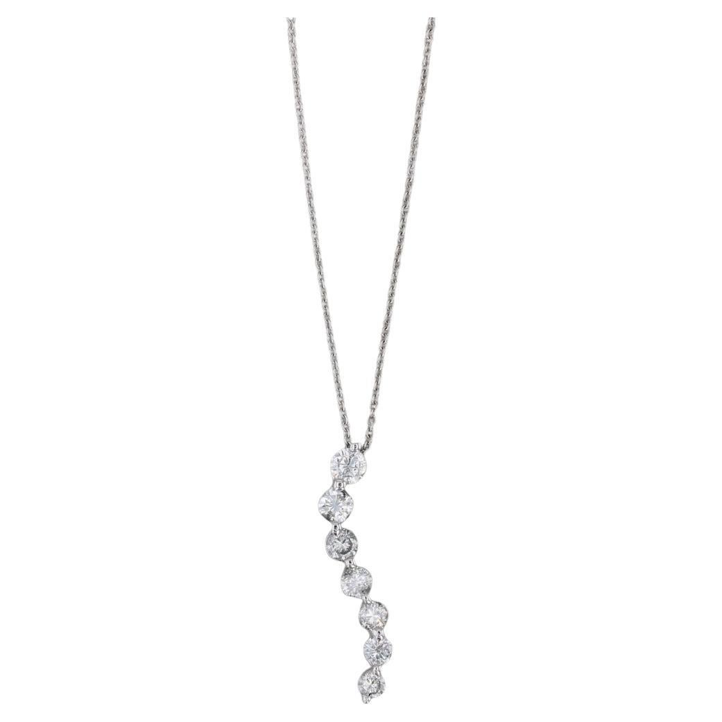 0.91ctw Diamond Journey Pendant Necklace 14k White Gold 18" Cable Chain For Sale