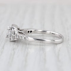 0.91ctw Princess Diamond Halo Engagement Ring 14k White Gold Size 7.75