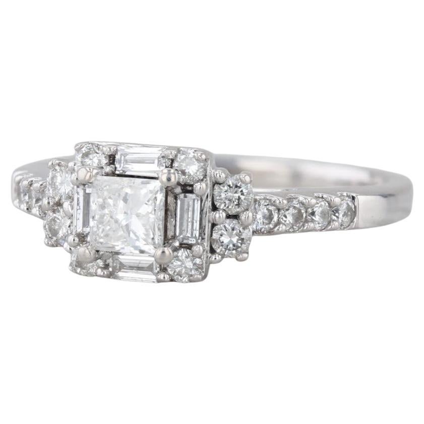 0.91ctw Princess Diamond Halo Engagement Ring 14k White Gold Size 7.75