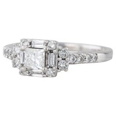 0.91ctw Princess Diamond Halo Engagement Ring 14k White Gold Size 7.75