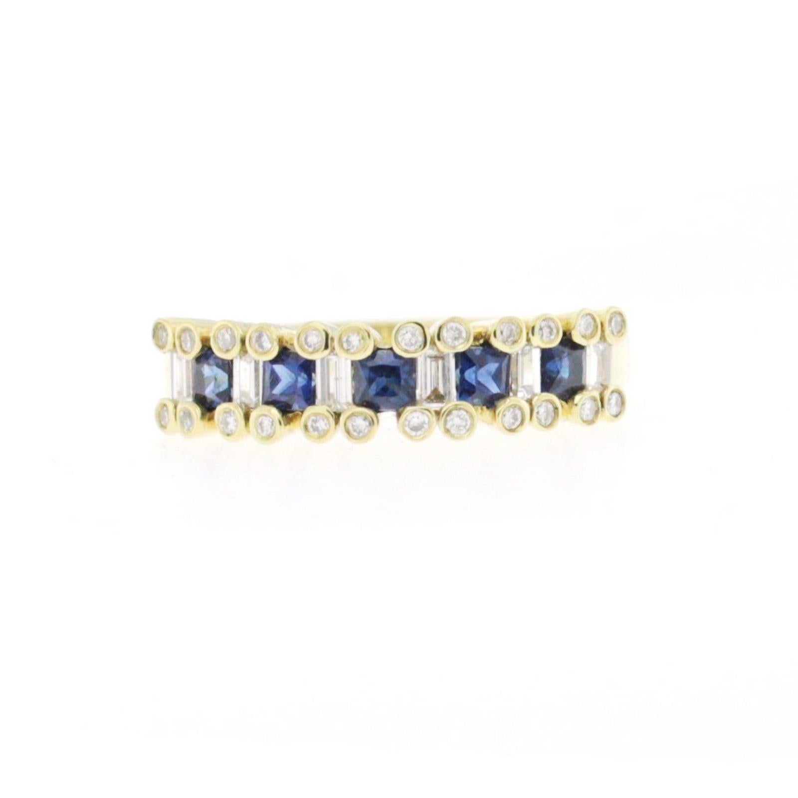 Women's 0.92 Blue Sapphire and 0.30 Carat Diamonds in 18 Karat Gold Wedding Ring For Sale