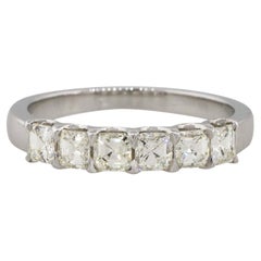 0.92 Carat Asscher Cut Diamond Six Stone Bridal Ring 18 Karat in Stock