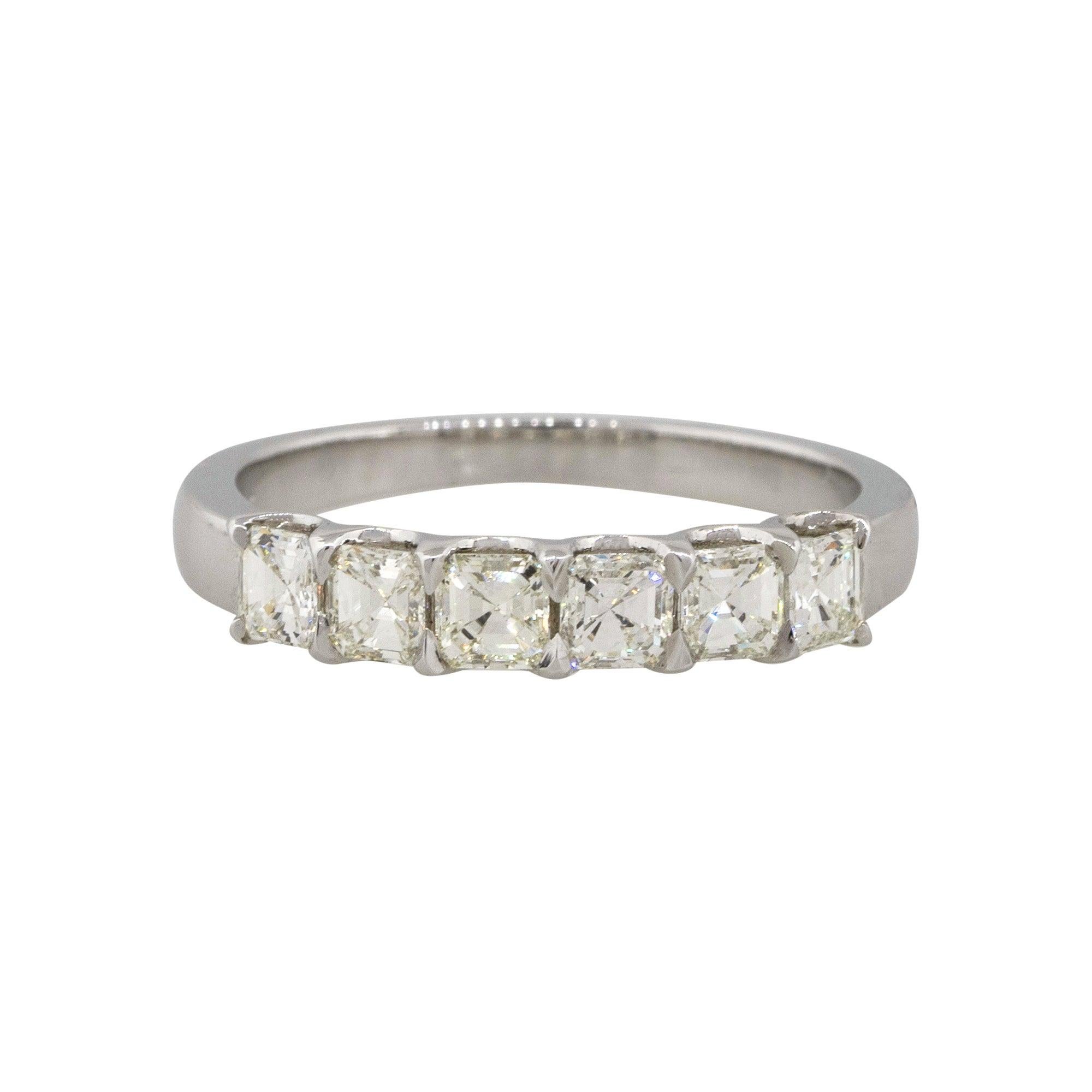 0.92 Carat Asscher Cut Diamond Six Stone Ring 18 Karat in Stock In New Condition For Sale In Boca Raton, FL