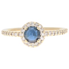 0.92 Carat Blue Sapphire Diamond 14 Karat Yellow Gold Ring