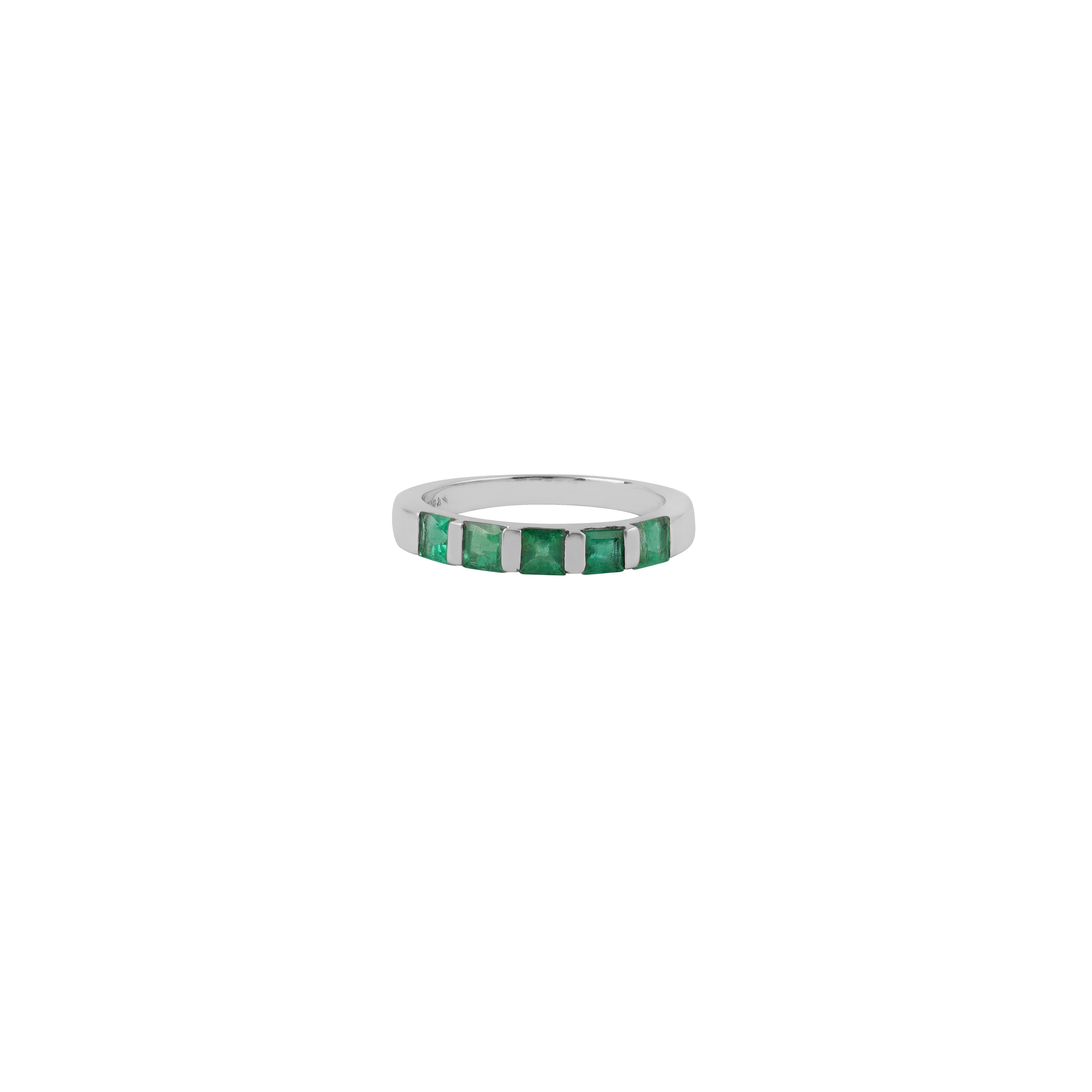 Modernist 0.92 Carat Clear Emerald Half Band in 18k Gold For Sale
