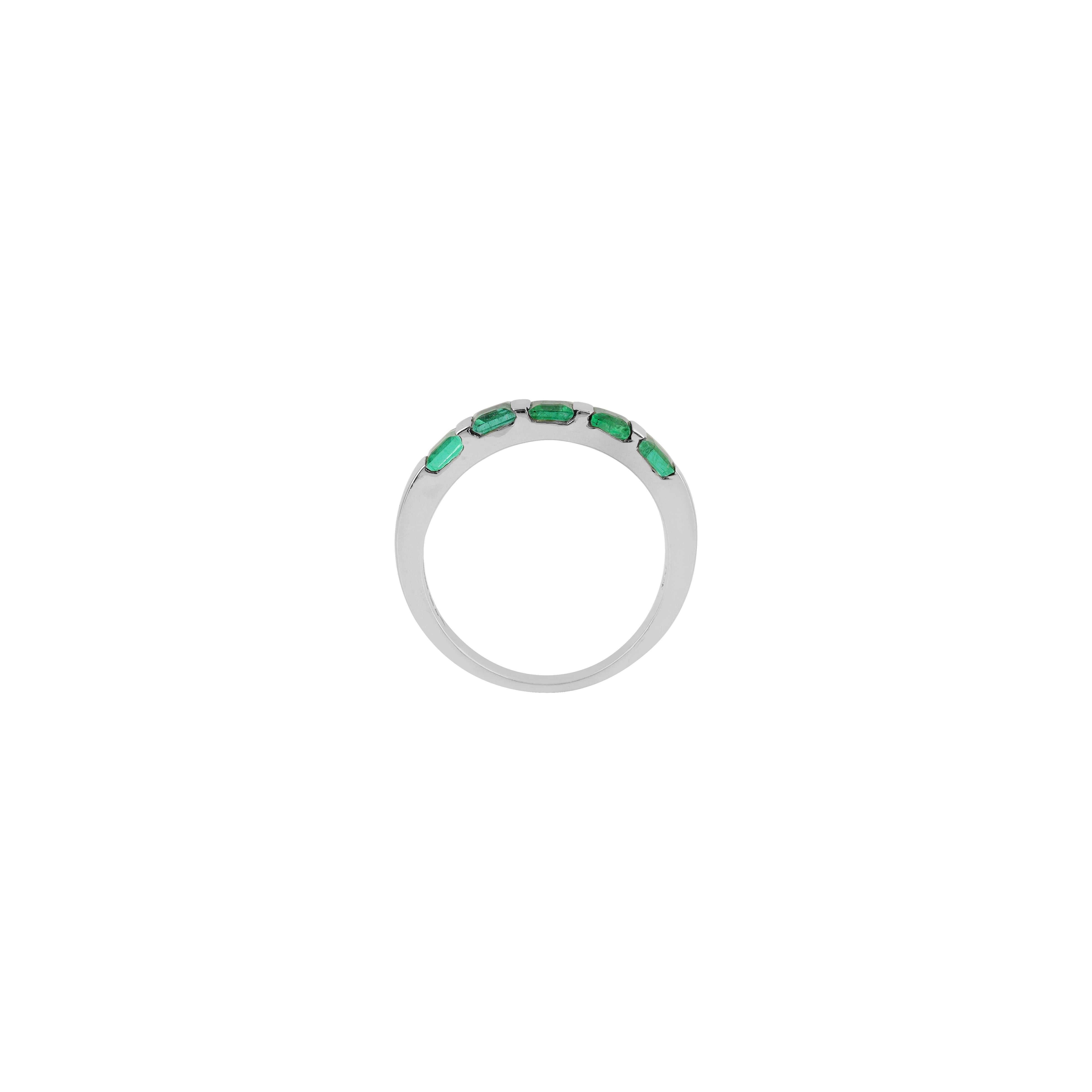 Square Cut 0.92 Carat Clear Emerald Half Band in 18k Gold For Sale